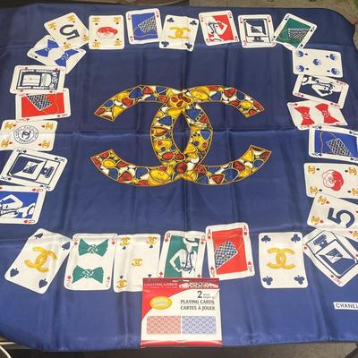 Chanel Playing Card Print Silk Scarf & 2 Decks of Cards