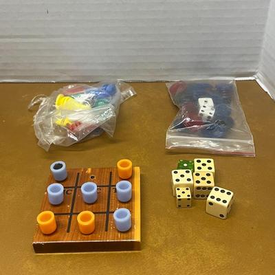 Mixed Vintage Tabletop Game Lot – Tiddlywinks, Dice Games, and Wooden Tic-Tac-Toe
