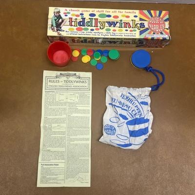Mixed Vintage Tabletop Game Lot – Tiddlywinks, Dice Games, and Wooden Tic-Tac-Toe