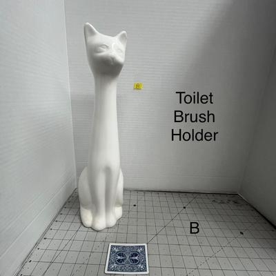Tall White Cat Toilet Brush Holder