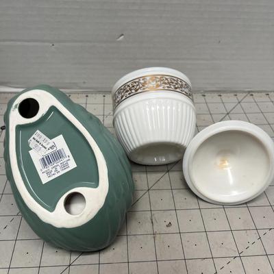 Vintage Ceramic Swan Soap Dish, White Lidded Container & Bars of Soap