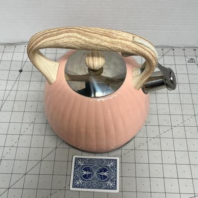 NEW! Pink Whistling Tea Kettle with Wooden Handle