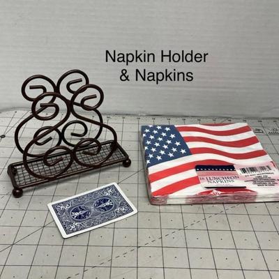 Metal Napkin Holder with Patriotic Napkins