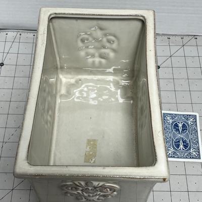 Rectangular White Embossed Ceramic Planter
