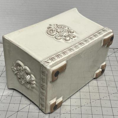 Rectangular White Embossed Ceramic Planter
