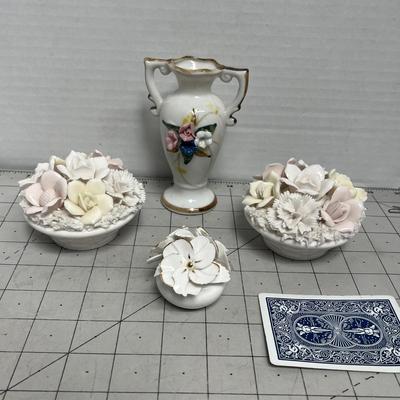 Porcelain Floral Candle Holders and Vase Set