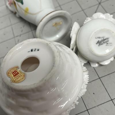 Porcelain Floral Candle Holders and Vase Set