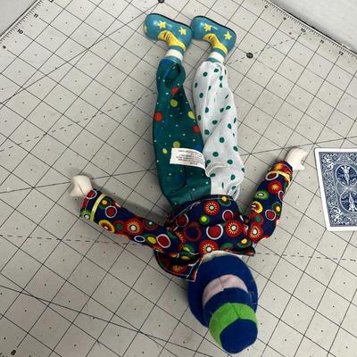 Decorative Clown Doll and Ceramic Animal Figurines Set