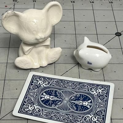 Decorative Clown Doll and Ceramic Animal Figurines Set