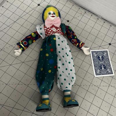 Decorative Clown Doll and Ceramic Animal Figurines Set