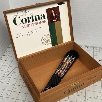 Decorative Folding Fan in Corina Westerns Cigar Box