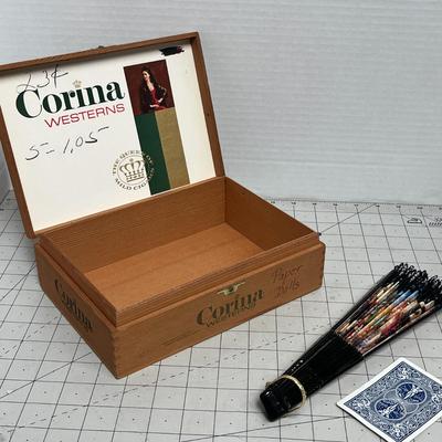 Decorative Folding Fan in Corina Westerns Cigar Box