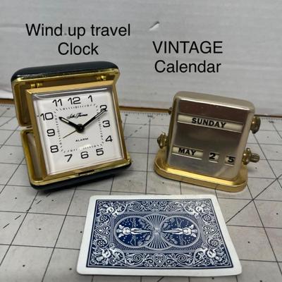 Vintage Travel Clock and Perpetual Calendar Set