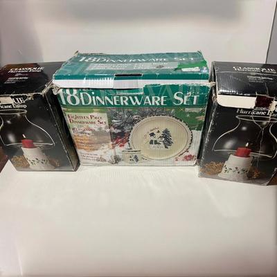 Christmas Dinnerware Stoneware Set + 2 Candle Lamps