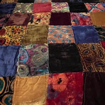 Vintage 70’s Velvet Patchwork Hippie/Boho Bedspread King Size