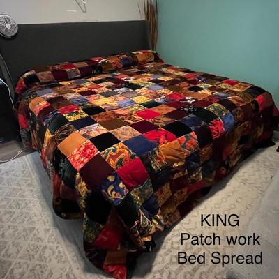 Vintage 70’s Velvet Patchwork Hippie/Boho Bedspread King Size