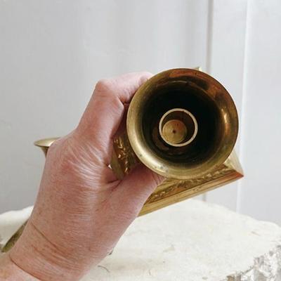 Pair of Vintage French Provincial Brass Candle Stick Holders w/Embossed Details