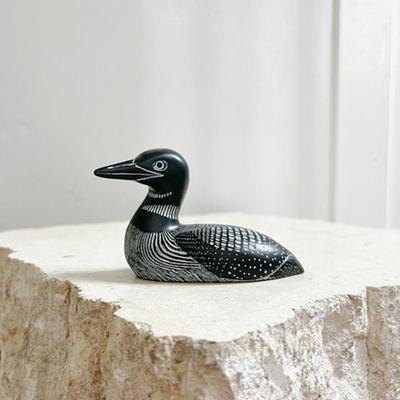 Vintage Boma Soap Stone Resin Handmade Carved Duck Black & White Duck Loom