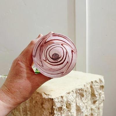 Vintage Pink & Maroon Art Glass Vase Swirl Pattern Collectible Studio Glass