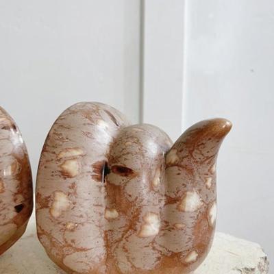 Vintage 1970’s Brown Marbled Ceramic Glazed Bookworm Bookends Library Office
