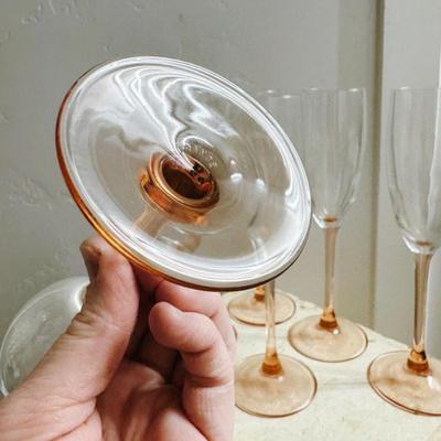 Set of 6 Vintage Cristal DArques Champagne Flutes Glass Rose Stem by Luminarc