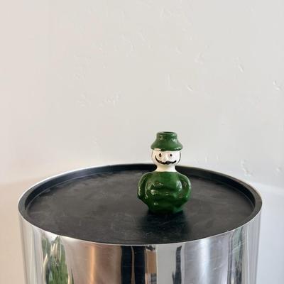Vintage Green Mustached Man Ceramic Candle Holder/Bud Vase Unsigned 3"