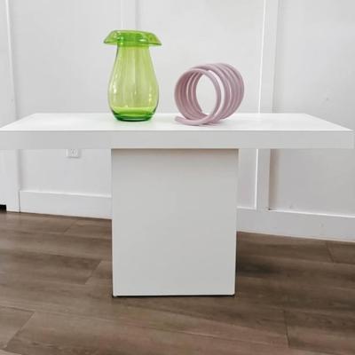SARATOGA SPRINGS PICK UP - Vintage White Laminate Rectangular Pedestal Base Sofa Or Entry or Console Table Stand