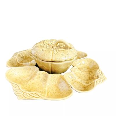 Vintage Mustard Yellow Ceramic Strawberry Serving Platter Chip & Dip Set Belmar