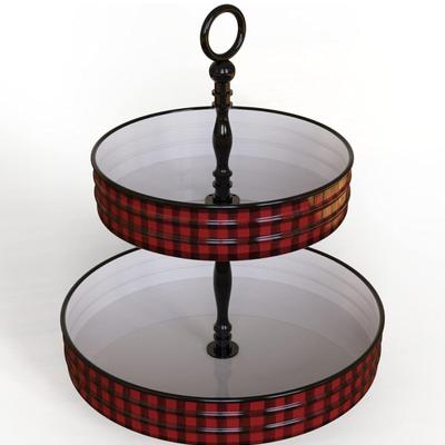 2-Tier Red & Black Plaid Tray Stand - Elegant Farmhouse Metal Tray - Storage Organizer for Use in Bathroom, Bedroom, Office &...