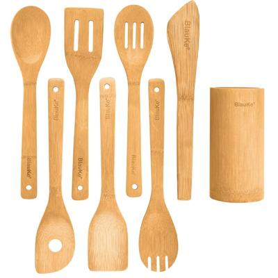 Wooden Spoons for Cooking 8-Pack – Bamboo Kitchen Utensils Set – Nonstick Wooden Cooking Utensils – Wood Spatula Spoon Tongs Utensil...