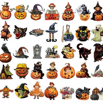 36-Piece Wooden Hanging Halloween Decorations - Cute Pumpkin Skeleton Tombstone Crow Ghost Witch Black Cat Rope for Home Party Decorations