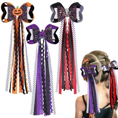 3-Piece Halloween Hair Bows Clips Bows for Hair Ghost Pumpkin Spider Web Halloween Hair Accessories for Toddlers Kids Baby Girls...