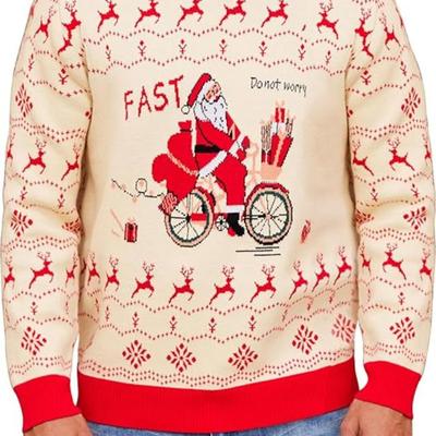 Adult Size Medium (M) - Unisex Men's Women's Santa on Bike Christmas Sweater - Soft Knitted Ugly Christmas Sweater, Fast Santa,...
