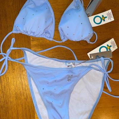 Light blue & rhinestone Playboy string bikini