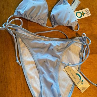 Light blue & rhinestone Playboy string bikini
