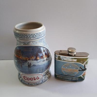 Coors Beer Stein & Yellowstone Moose Flask – Lot of 2