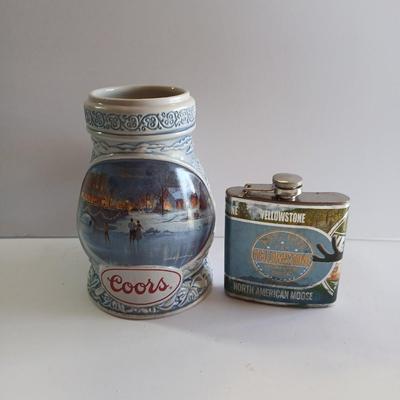 Coors Beer Stein & Yellowstone Moose Flask – Lot of 2
