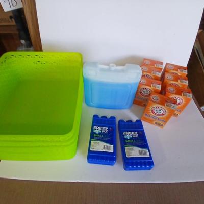 Household Utility Lot – Storage Bins, Freezer Packs, and Arm & Hammer Baking Soda