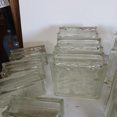 11 Vintage Glass Building Blocks – Wavy Pattern – Clear Glass