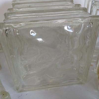 11 Vintage Glass Building Blocks – Wavy Pattern – Clear Glass