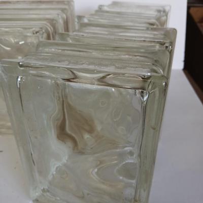 11 Vintage Glass Building Blocks – Wavy Pattern – Clear Glass