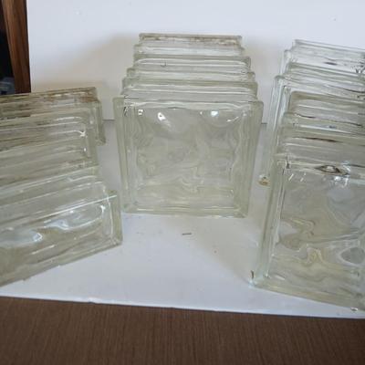 11 Vintage Glass Building Blocks – Wavy Pattern – Clear Glass