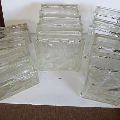 11 Vintage Glass Building Blocks – Wavy Pattern – Clear Glass