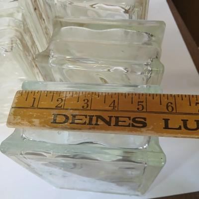 11 Vintage Glass Building Blocks – Wavy Pattern – Clear Glass