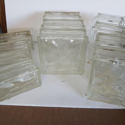 11 Vintage Glass Building Blocks – Wavy Pattern – Clear Glass