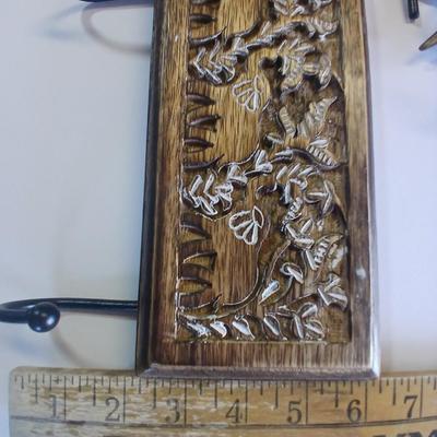 Lot of 2 Wall Hook Racks – Bird Motif & Carved Wood Floral Design