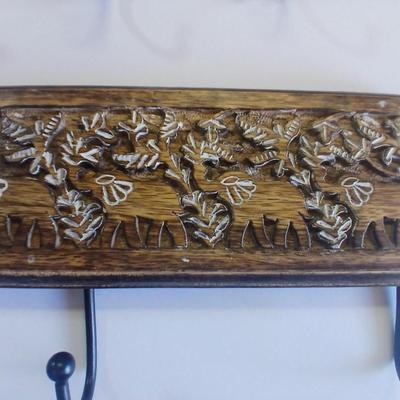 Lot of 2 Wall Hook Racks – Bird Motif & Carved Wood Floral Design