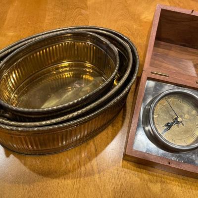 Solid brass planters and wood clock