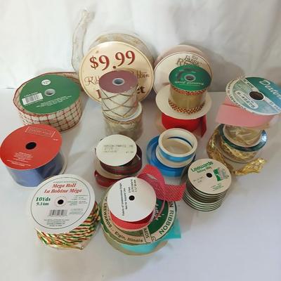 Spools of Assorted Craft & Gift Ribbon – Mixed Widths, Colors & Textures - mostly Christmas