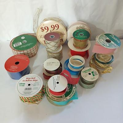 Spools of Assorted Craft & Gift Ribbon – Mixed Widths, Colors & Textures - mostly Christmas